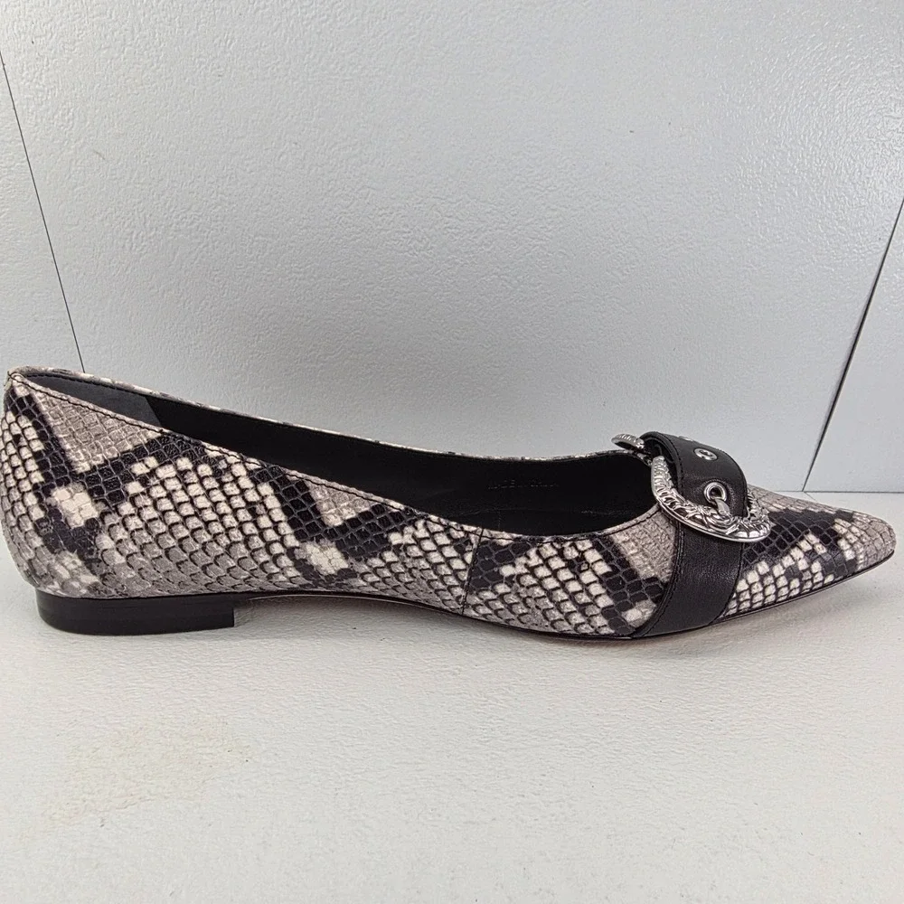 Paige Womens Snakeskin Pointed‎ Toe Alisa Flats Silver Western Buckle Grey Black